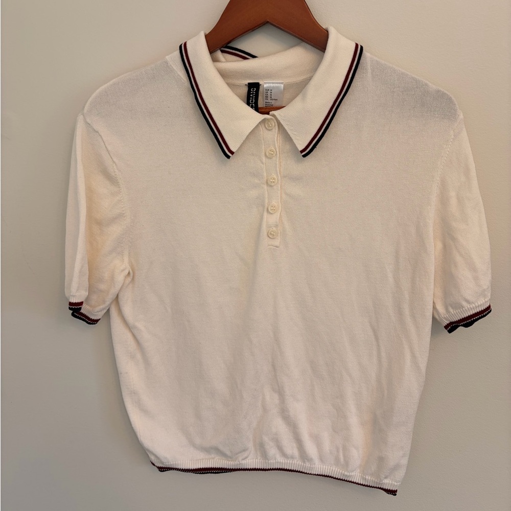 H&M Off-White Collared Short Sleeve Polo